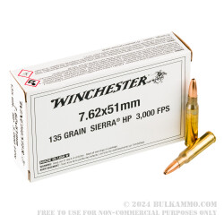 20 Rounds of 7.62x51 Ammo by Winchester - 135gr HP