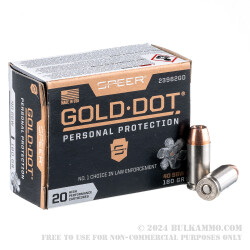 20 Rounds of .40 S&W Ammo by Speer Gold Dot - 180gr JHP