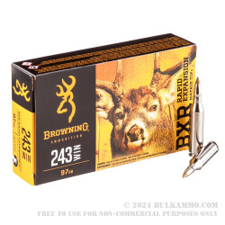 200 Rounds of .243 Win Ammo by Browning BXR - 97gr Rapid Expansion Matrix Tip