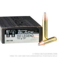 20 Rounds of .350 Legend Ammo by Hornady BLACK - 150gr SP