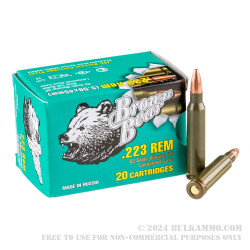 20 Rounds of .223 Ammo by Brown Bear - 62gr HP