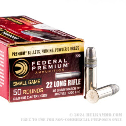 50 Rounds of .22 LR Ammo by Federal Hunter Match - 40gr Lead HP