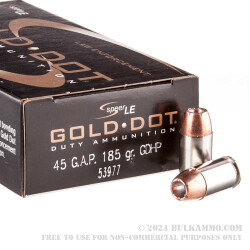 50 Rounds of .45 GAP Ammo by Speer Gold Dot - 185gr JHP