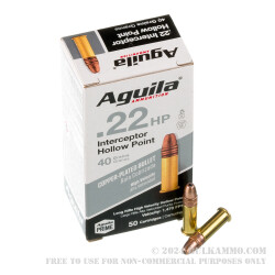 50 Rounds of .22 LR Ammo by Aguila Interceptor - 40gr CPHP