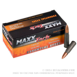 1000 Rounds of 7.62x39 Ammo by MAXXTech Essential Steel - 122gr FMJ