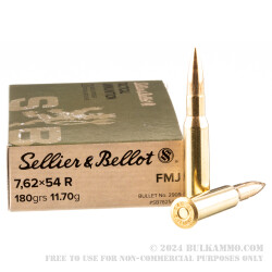 20 Rounds of 7.62x54r Ammo by Sellier & Bellot - 180gr FMJ