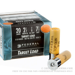 25 Rounds of 20ga Ammo by Federal Top Gun - 7/8 ounce #7 1/2 shot