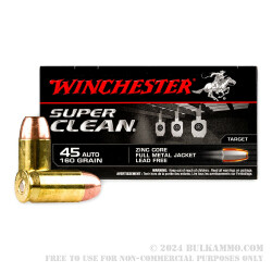 500 Rounds of .45 ACP Ammo by Winchester Super Clean - 160gr Lead-Free FMJ