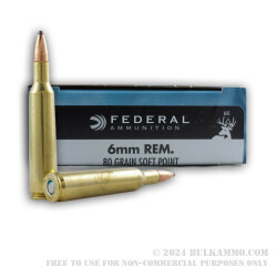 20 Rounds of 6mm Rem Ammo by Federal Power-Shok - 80gr SP