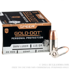 20 Rounds of 9mm Ammo by Speer - 115gr JHP