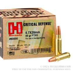 25 Rounds of 5.7x28mm Ammo by Hornady Critical Defense - 40gr JHP