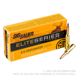 20 Rounds of 6.5 Creedmoor Ammo by Sig Sauer Elite Series - 130gr Controlled Expansion Tip