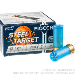 25 Rounds of 12ga Low Recoil Ammo by Fiocchi - 1 ounce #7 Shot (Steel)