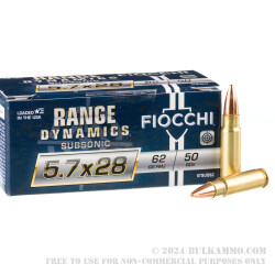 500 Rounds of 5.7x28mm Ammo by Fiocchi Subsonic - 62gr FMJ