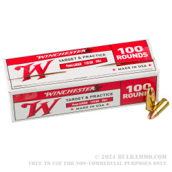 100 Rounds of 9mm Ammo by Winchester - 115gr FMJ