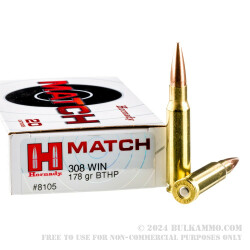 200 Rounds of .308 Win Ammo by Hornady Match - 178gr BTHP