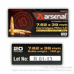 20 Rounds of 7.62x39mm Ammo by Arsenal - 122gr FMJ
