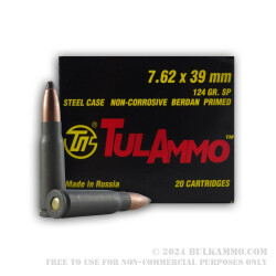 20 Rounds of 7.62x39mm Ammo by Tula - 124gr SP