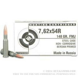 20 Rounds of 7.62x54r Ammo by Tula - 148gr FMJ
