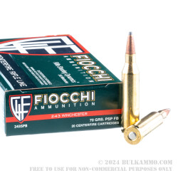 20 Rounds of .243 Win Ammo by Fiocchi - 70gr PSP