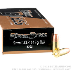 50 Rounds of 9mm Ammo by Blazer Brass - 147gr FMJ