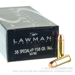 1000 Rounds of .38 Spl Ammo by Speer Lawman - +P 158gr TMJ