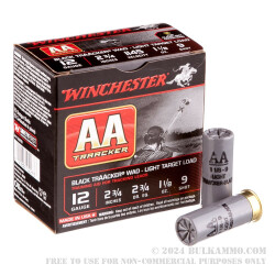 25 Rounds of 12ga Ammo by Winchester TrAAcker Black -  2-3/4" 1-1/8 ounce #9 shot