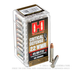 50 Rounds of .22 WMR Ammo by Hornady - 45 gr FTX