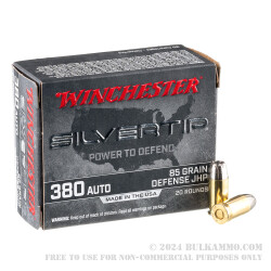 20 Rounds of .380 ACP Ammo by Winchester Silvertip - 85gr JHP