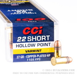 100 Rounds of .22 Short Ammo by CCI - 27gr CPHP
