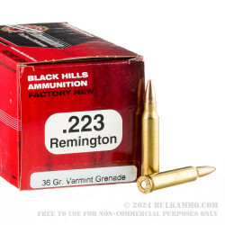 50 Rounds of .223 Rem Ammo by Black Hills Ammunition - 36gr Varmint Grenade