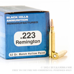 1000 Rounds of .223 Ammo by Black Hills Remanufactured Ammunition - 52gr HP Match