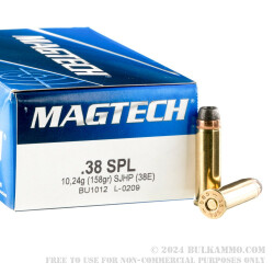 1000 Rounds of .38 Spl Ammo by Magtech - 158gr SJHP