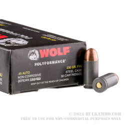 50 Rounds of .45 ACP Ammo by Wolf - 230gr FMJ