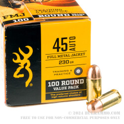 100 Rounds of .45 ACP Ammo by Browning - 230gr FMJ