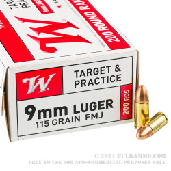 200 Rounds of 9mm Ammo by Winchester - 115gr FMJ