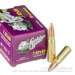 500 Rounds of 7.62x39mm Ammo by Golden Bear - 123gr JHP
