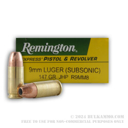 500 Rounds of 9mm Subsonic Ammo by Remington Express - 147gr JHP