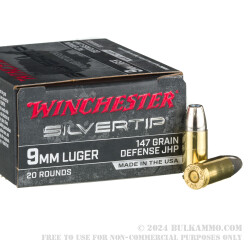 20 Rounds of 9mm Ammo by Winchester Silvertip - 147gr JHP