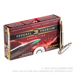 20 Rounds of 30-06 Springfield Ammo by Federal Vital-Shok - 180gr Trophy Copper Polymer Tipped