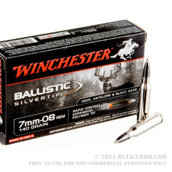 20 Rounds of 7mm-08 Ammo by Winchester - 140gr Ballistic Silvertip