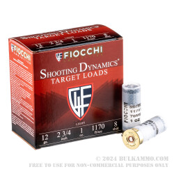 250 Rounds of 12ga Ammo by Fiocchi - 2-3/4" 1 ounce #8 shot