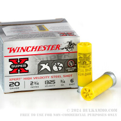 250 Rounds of 20ga Ammo by Winchester - 3/4 ounce #6 Shot (Steel)