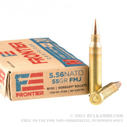 20 Rounds of 5.56x45 Ammo by Hornady Frontier - 55gr FMJ M193