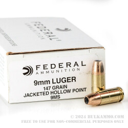 50 Rounds of 9mm Ammo by Federal - 147gr JHP Hi-Shok