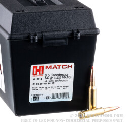 80 Rounds of 6.5 Creedmoor Ammo in Field Box by Hornady Match - 147gr ELD Match