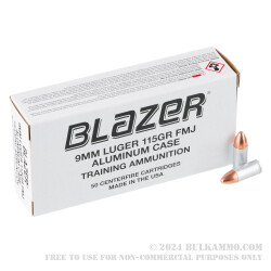 1000 Rounds of 9mm Ammo by Blazer Aluminum - 115gr FMJ
