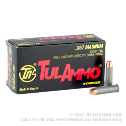 1000 Rounds of .357 Mag Ammo by Tula - 158gr FMJ