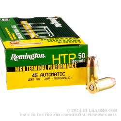 50 Rounds of .45 ACP Ammo by Remington HTP Subsonic - 230gr JHP