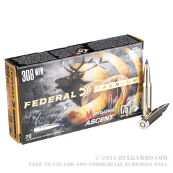 20 Rounds of .308 Win Ammo by Federal - 175gr Terminal Ascent